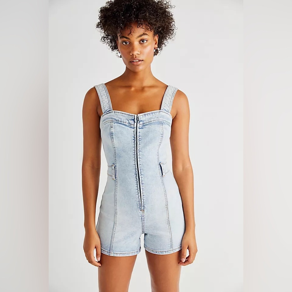 We The Free Light Blue Denim Romper 33